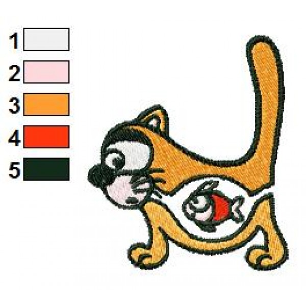 Funny Cat with Fish Embroidery Design